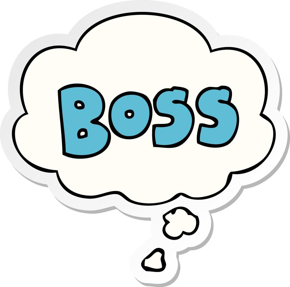 cartoon word boss and thought bubble as a printed sticker vector