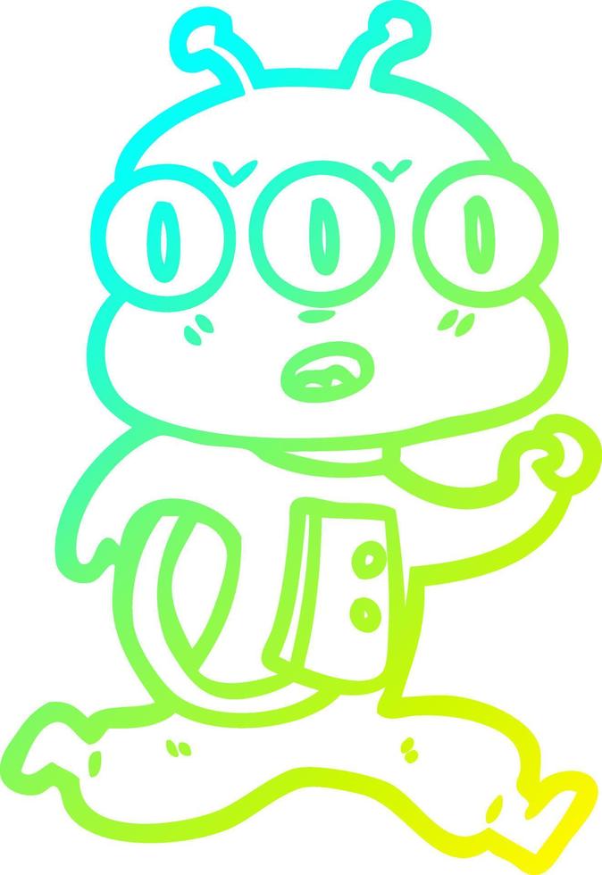 cold gradient line drawing cartoon three eyed alien vector
