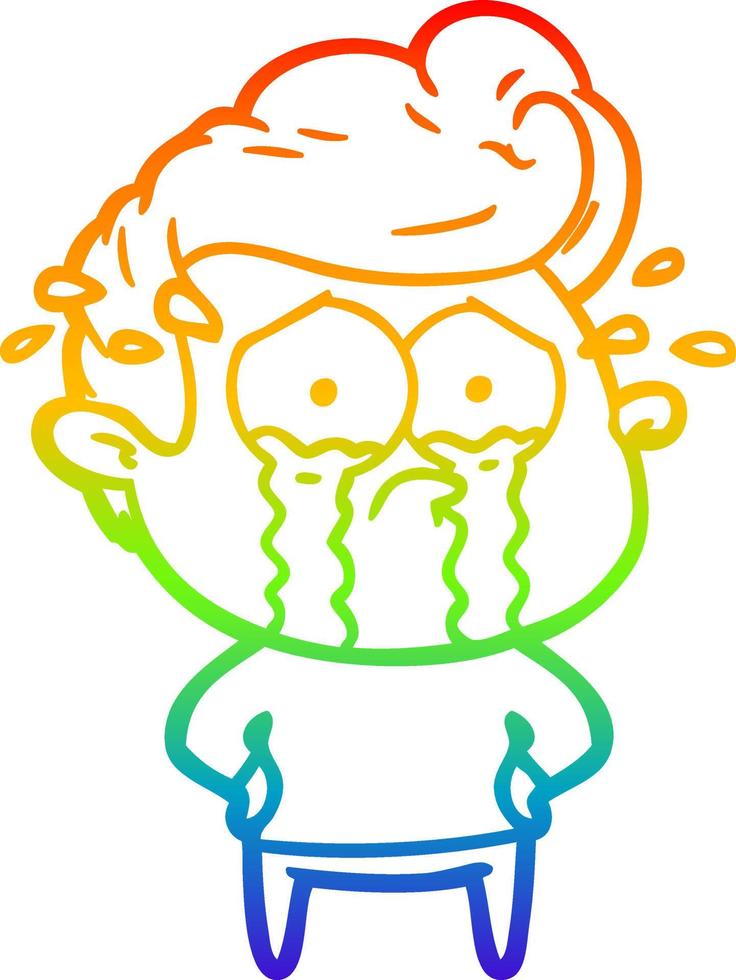 rainbow gradient line drawing cartoon crying man vector