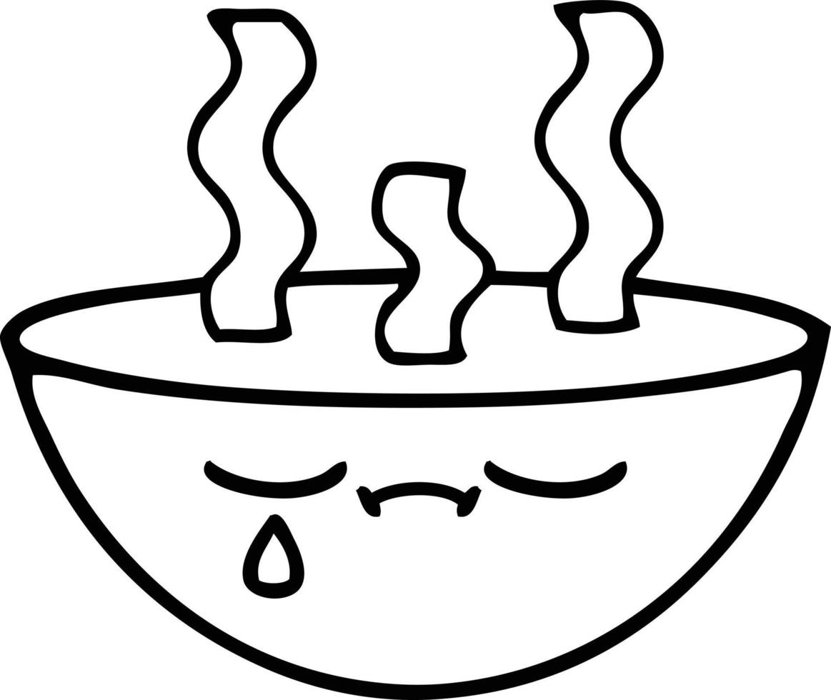 line drawing cartoon bowl of hot soup vector