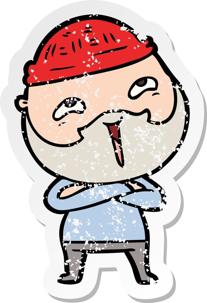 distressed sticker of a cartoon happy bearded man vector