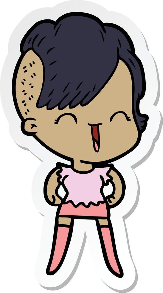 sticker of a cartoon happy hipster girl vector