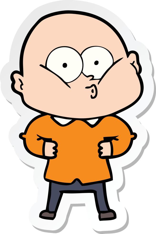 sticker of a cartoon bald man staring vector