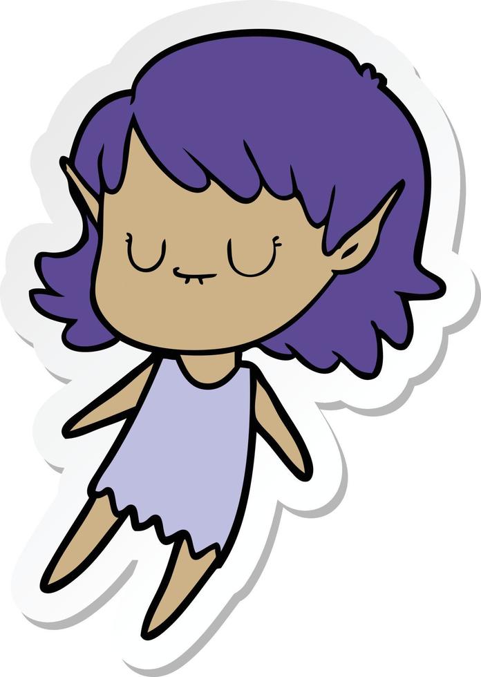 sticker of a happy cartoon elf girl vector