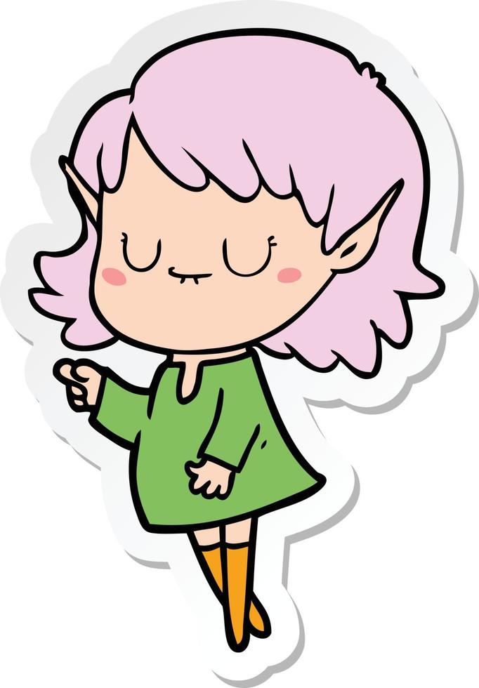 pegatina de una niña elfa feliz de dibujos animados vector