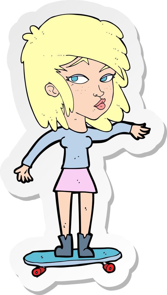sticker of a cartoon woman on skateboard vector