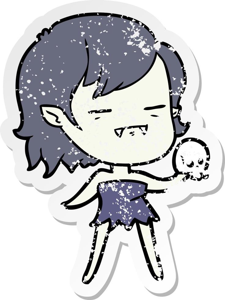 distressed sticker of a cartoon undead vampire girl vector