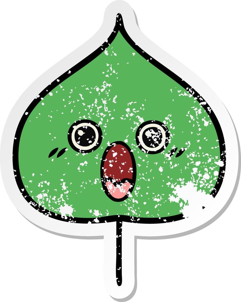 distressed sticker of a cute cartoon expressional leaf vector
