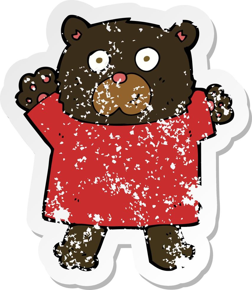 retro distressed sticker of a cartoon cute black bear vector