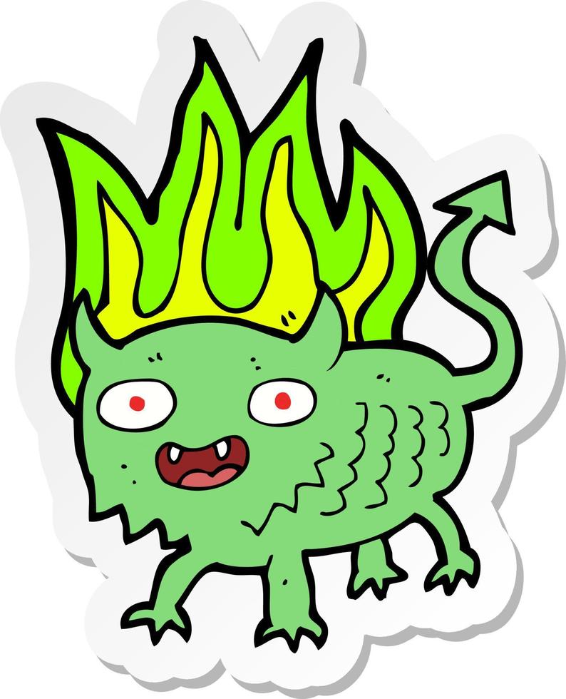 pegatina de un pequeño demonio de dibujos animados vector