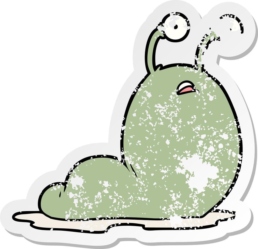 distressed sticker of a cartoon slug vector