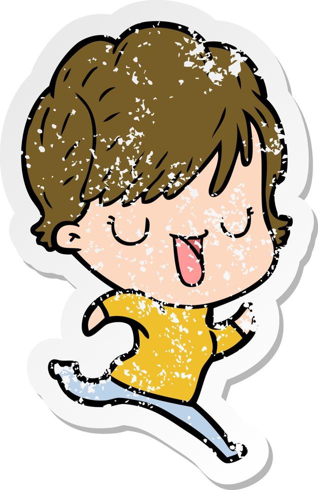 distressed sticker of a cartoon woman talking vector