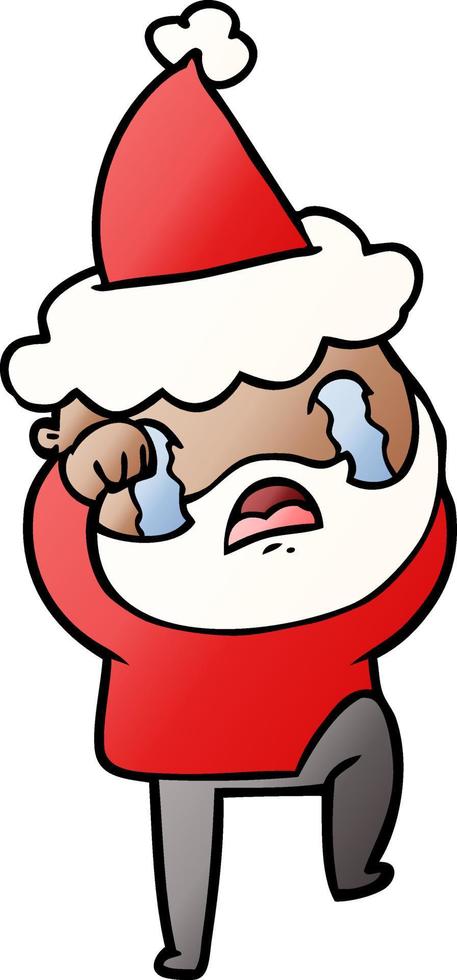 gradient cartoon of a bearded man crying and stamping foot wearing santa hat vector