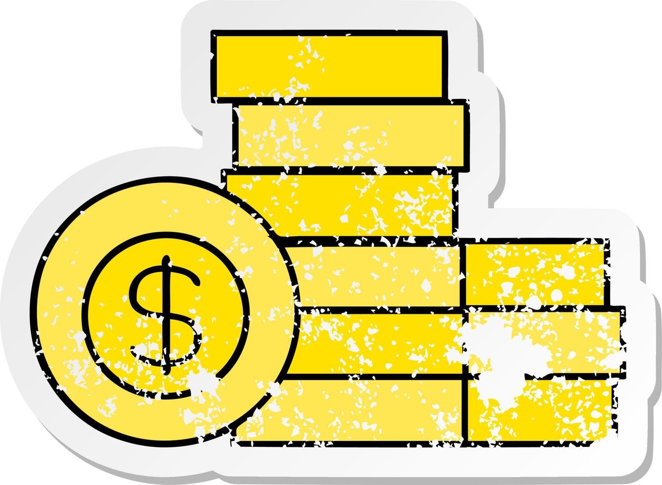 distressed sticker of a cute cartoon pile of money vector