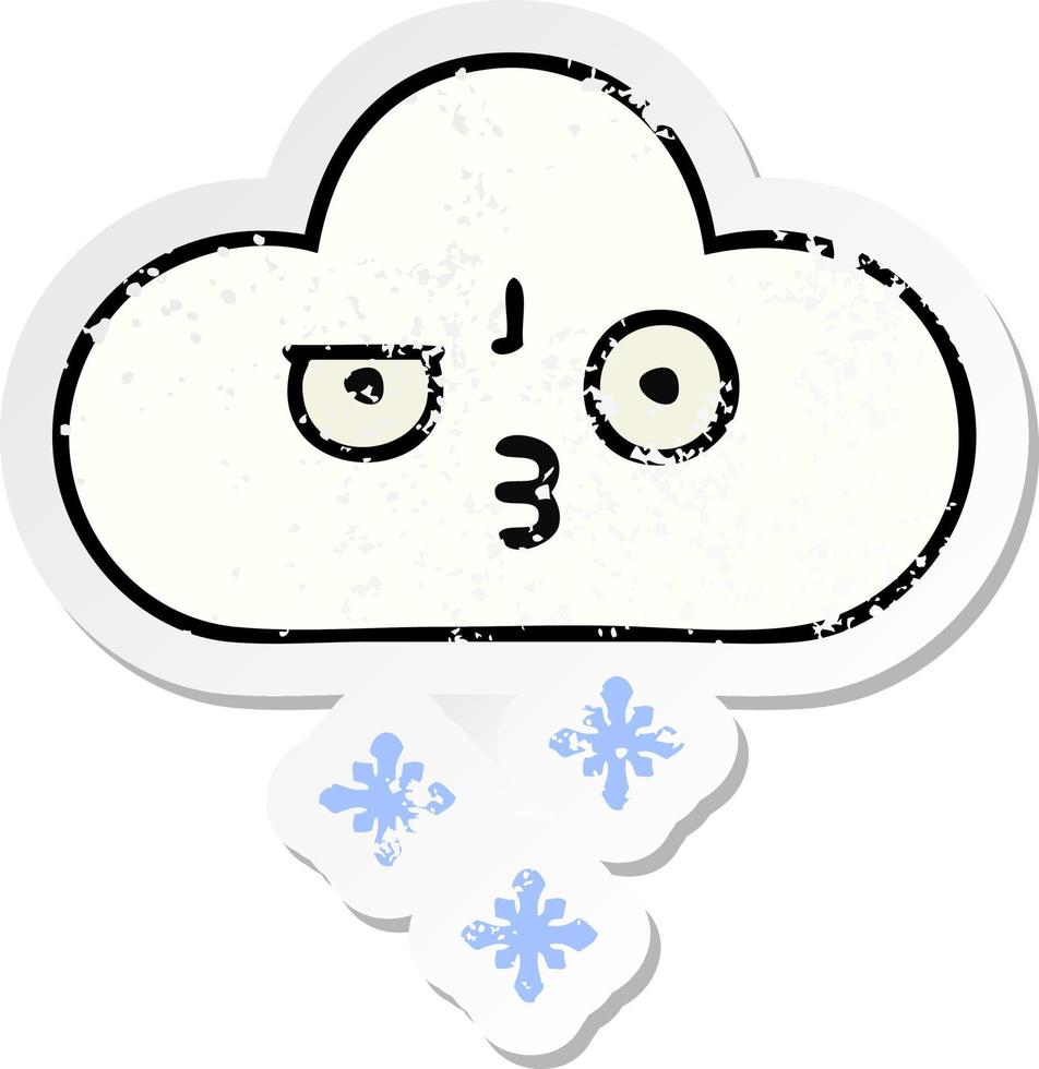 pegatina angustiada de una linda nube de nieve de dibujos animados vector