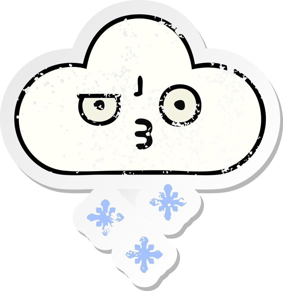 distressed sticker of a cute cartoon snow cloud vector