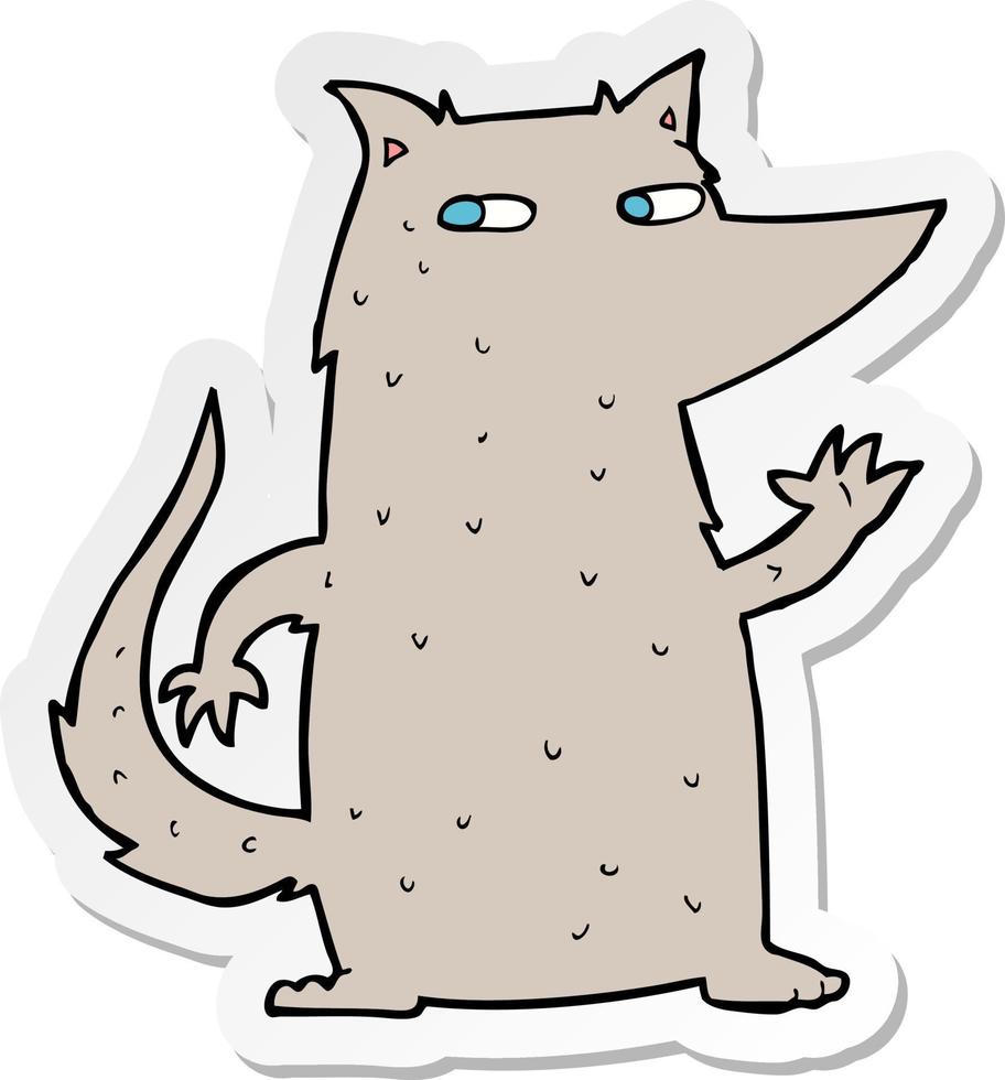 sticker of a cartoon wolf waving vector