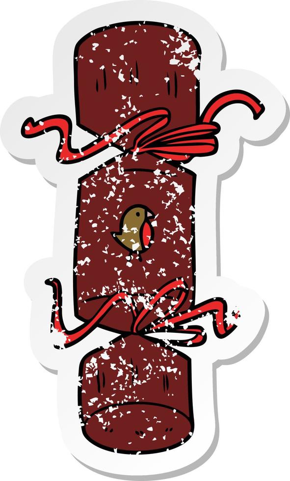 distressed sticker of a christmas cracker cartoon vector
