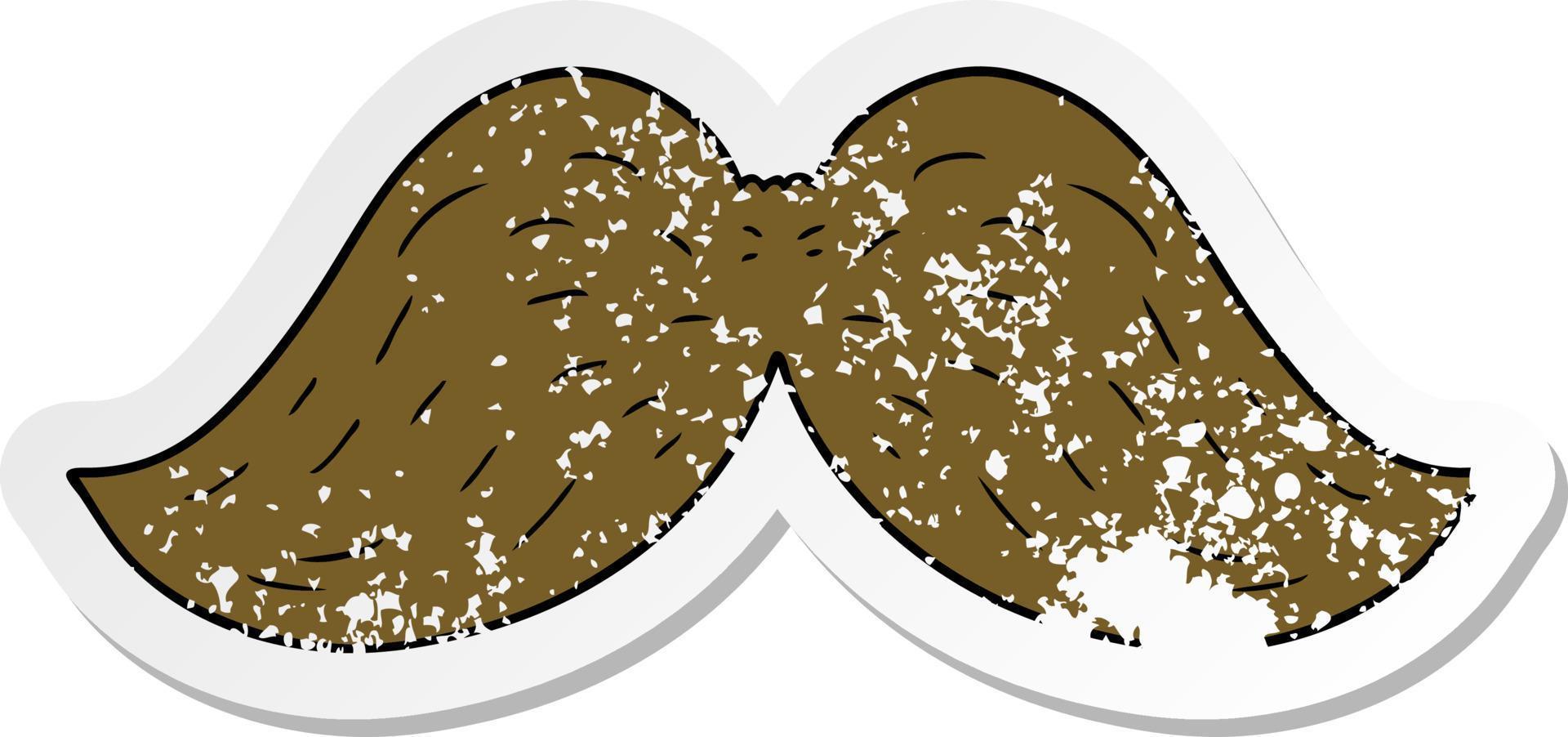 distressed sticker of a cartoon mustache vector