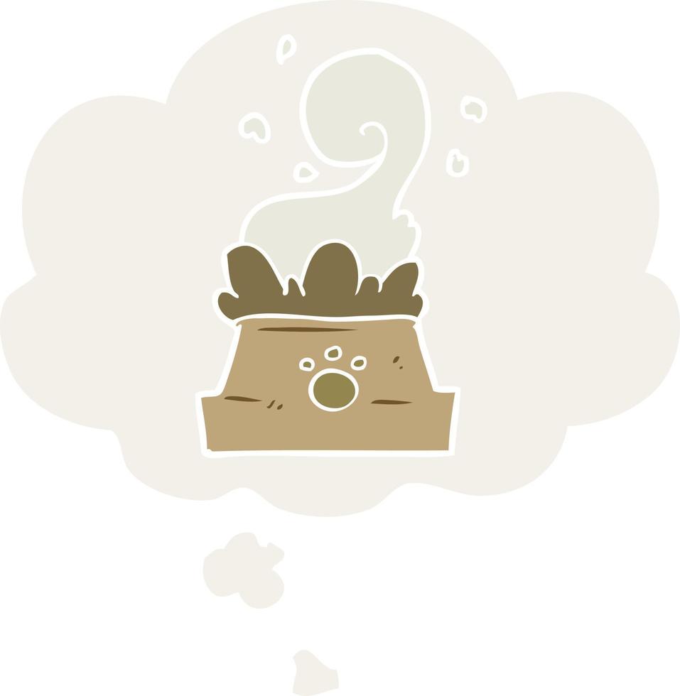 cartoon bowl of dog food and thought bubble in retro style vector
