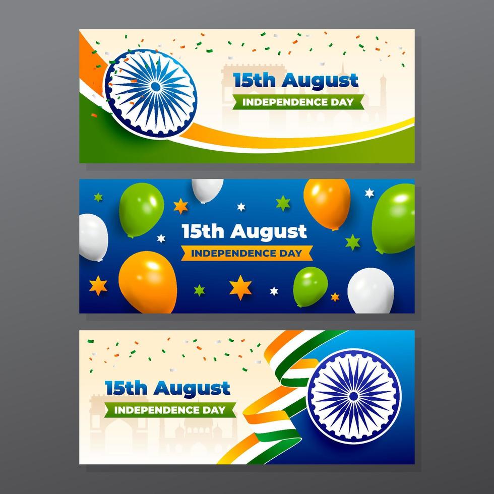India Independence Day Banners Set vector