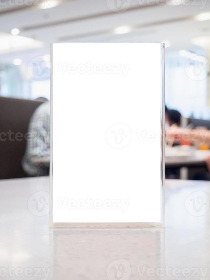 Blank Menu frame on Table in cafe restaurant photo