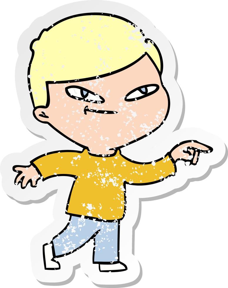 distressed sticker of a cartoon pointing man vector