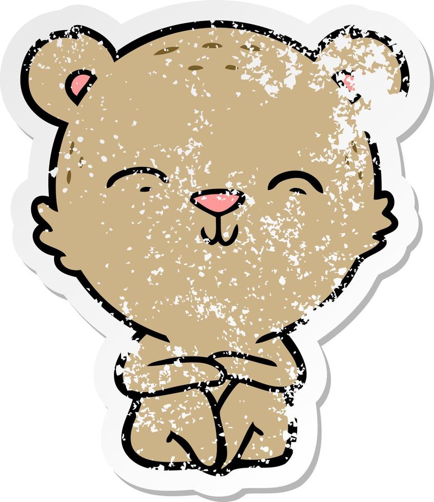 distressed sticker of a happy cartoon bear sitting vector