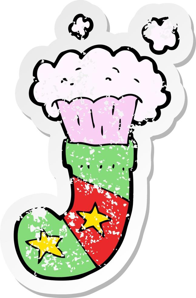 retro distressed sticker of a cartoon magic christmas stocking vector