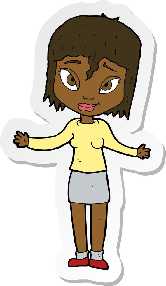 sticker of a cartoon woman shrugging shoulders vector