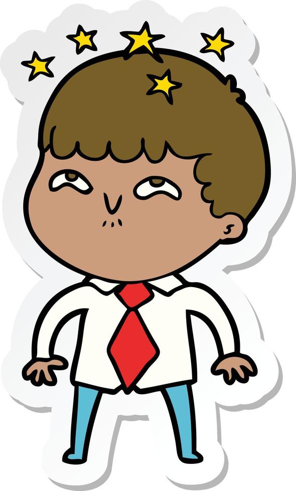 sticker of a cartoon amazed boy vector