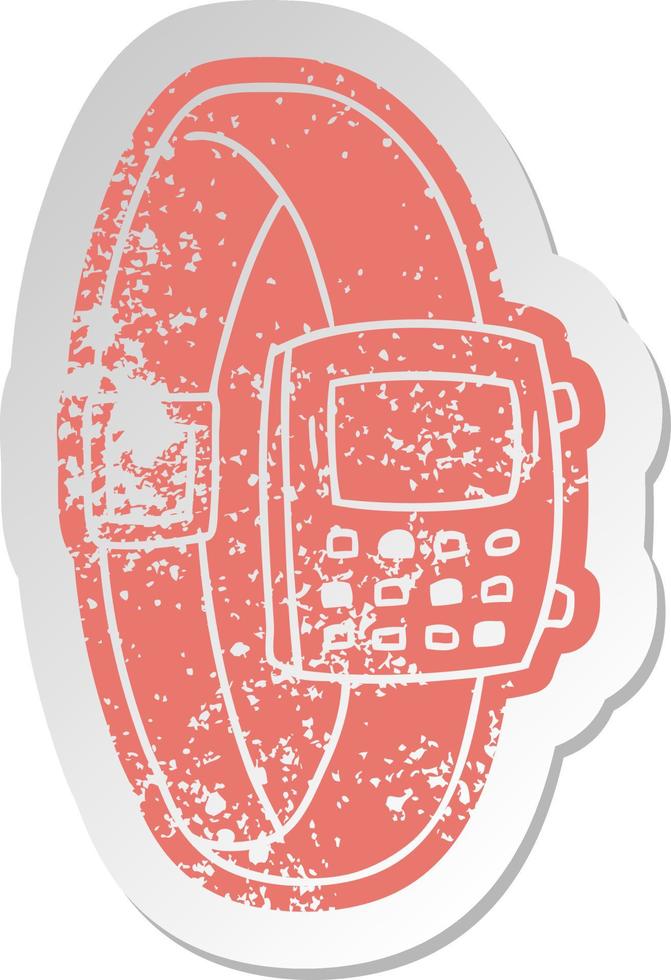distressed old sticker of a retro watch vector