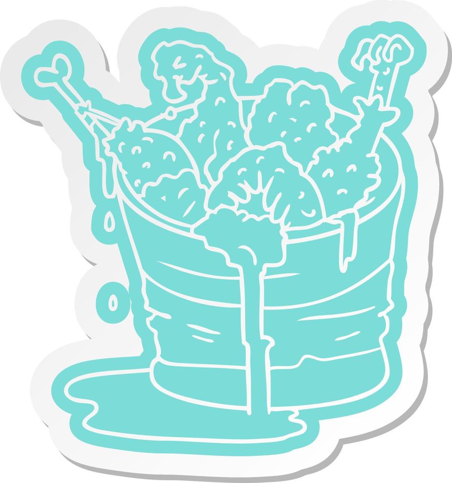 cartoon sticker bucket of fried chicken vector