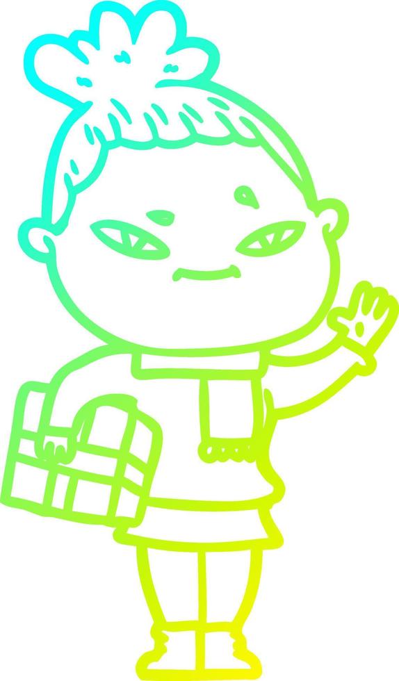 cold gradient line drawing cartoon woman vector