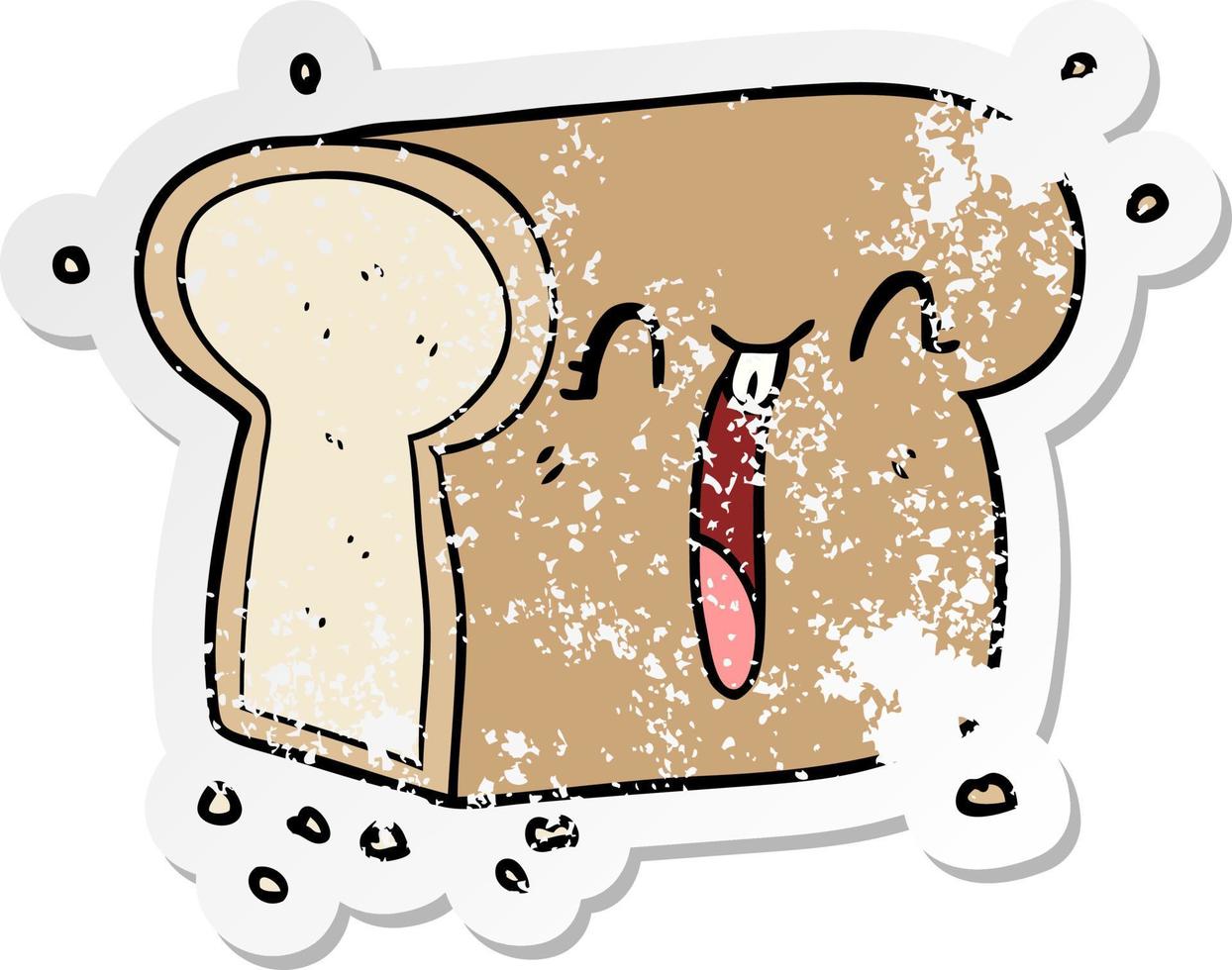 distressed sticker of a cartoon laughing loaf of bread vector