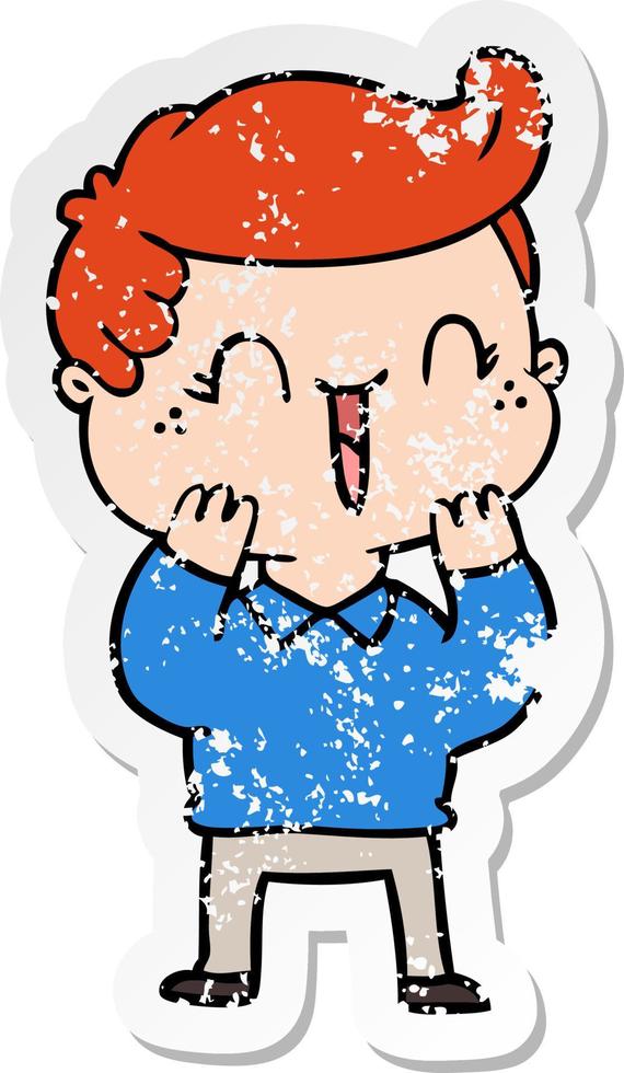 distressed sticker of a cartoon laughing boy vector