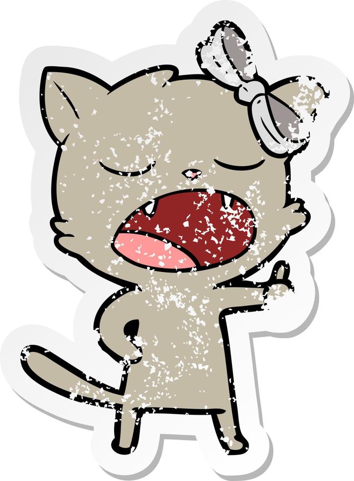 distressed sticker of a cartoon yawning cat vector