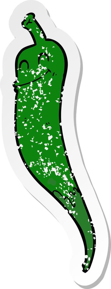 distressed sticker of a cartoon chili pepper vector