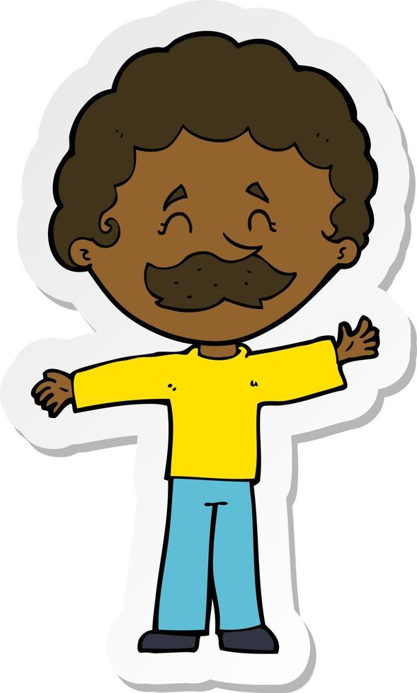 sticker of a cartoon boy with mustache vector