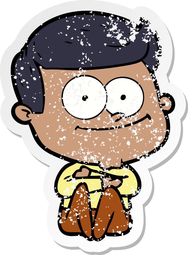distressed sticker of a cartoon happy man vector