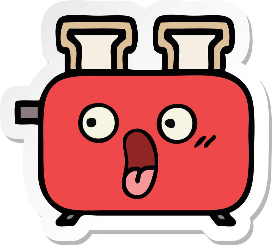sticker of a cute cartoon of a toaster vector