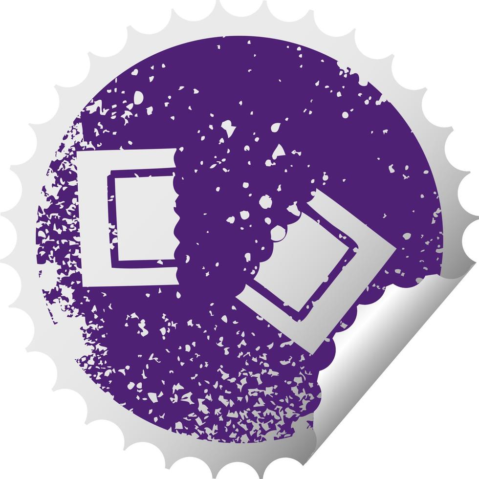 distressed circular peeling sticker symbol cinema ticket vector