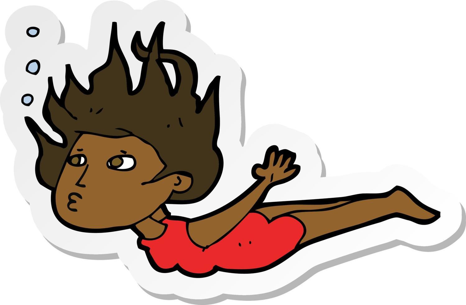 sticker of a cartoon woman swimming underwater vector