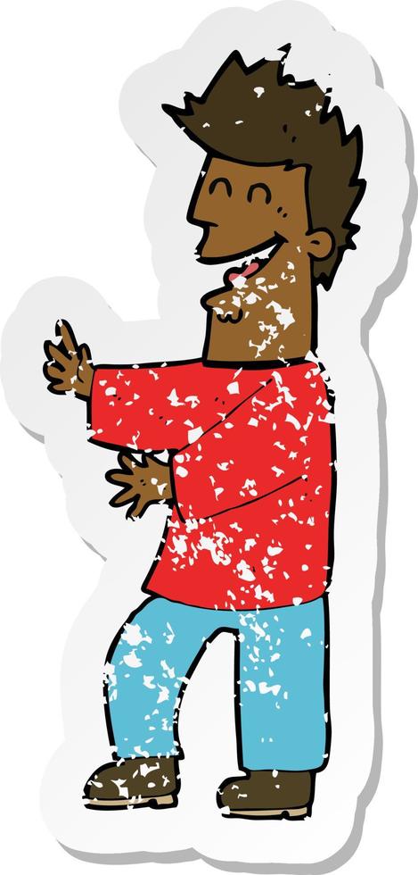 retro distressed sticker of a cartoon laughing man vector