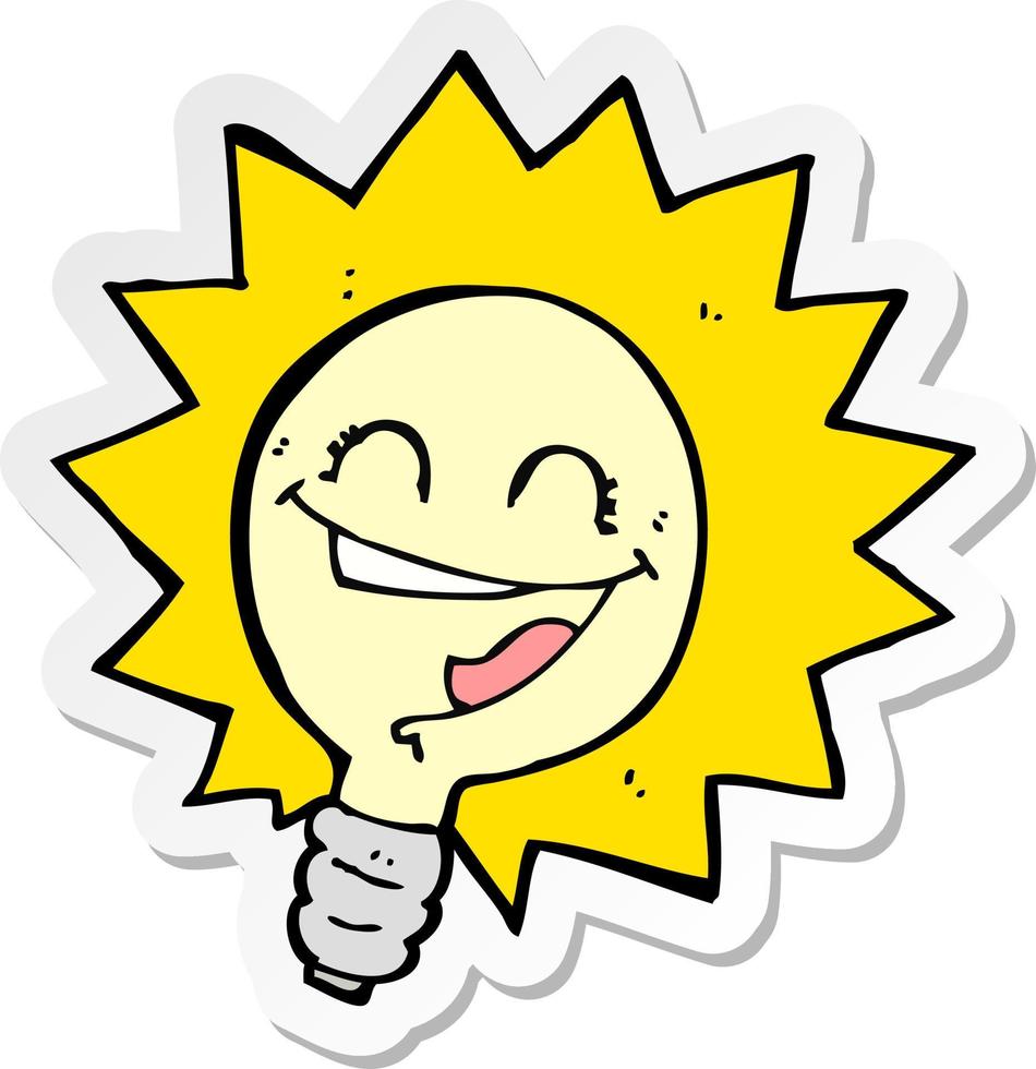 sticker of a happy light bulb cartoon vector