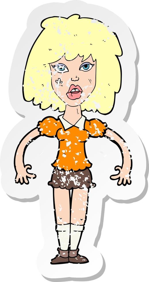 retro distressed sticker of a cartoon girl fight vector
