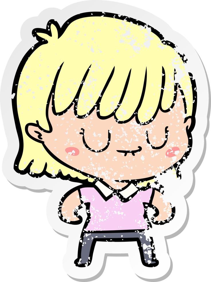 distressed sticker of a cartoon woman vector