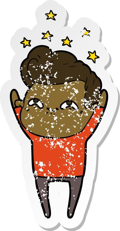 distressed sticker of a cartoon excited man vector