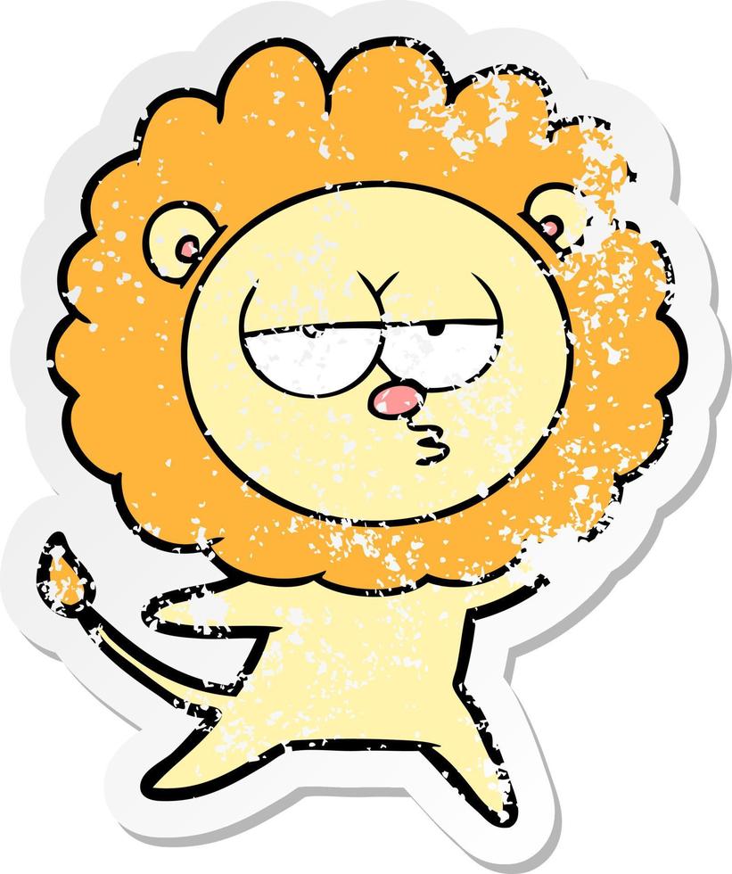 distressed sticker of a cartoon bored lion vector