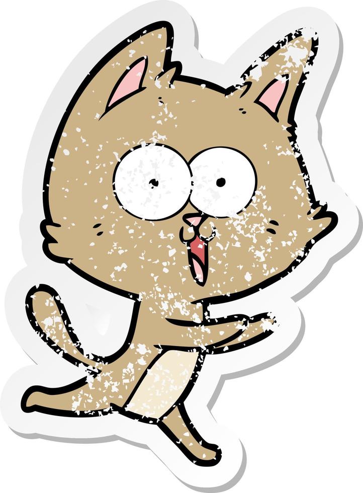 distressed sticker of a funny cartoon cat vector